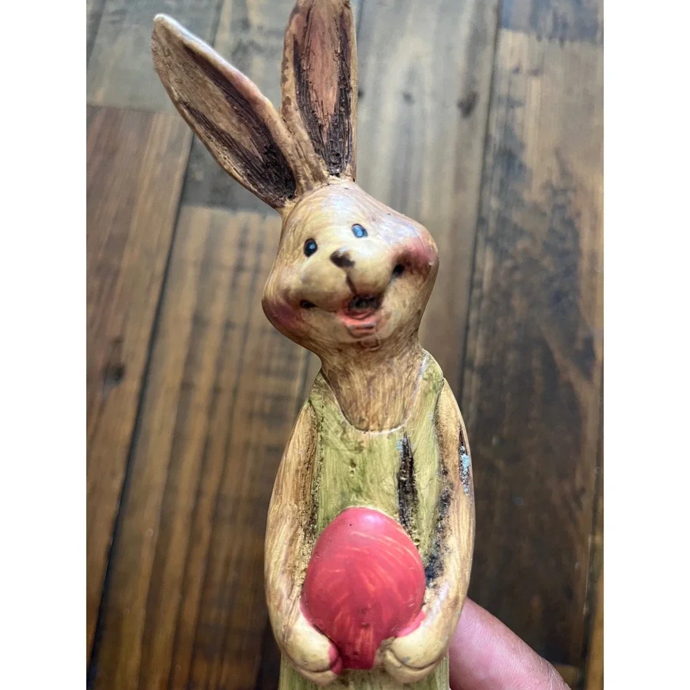 UNBRANDED Easter‎ Bunny Figurine Rustic Wood Look Decor OS Green Pink Spring